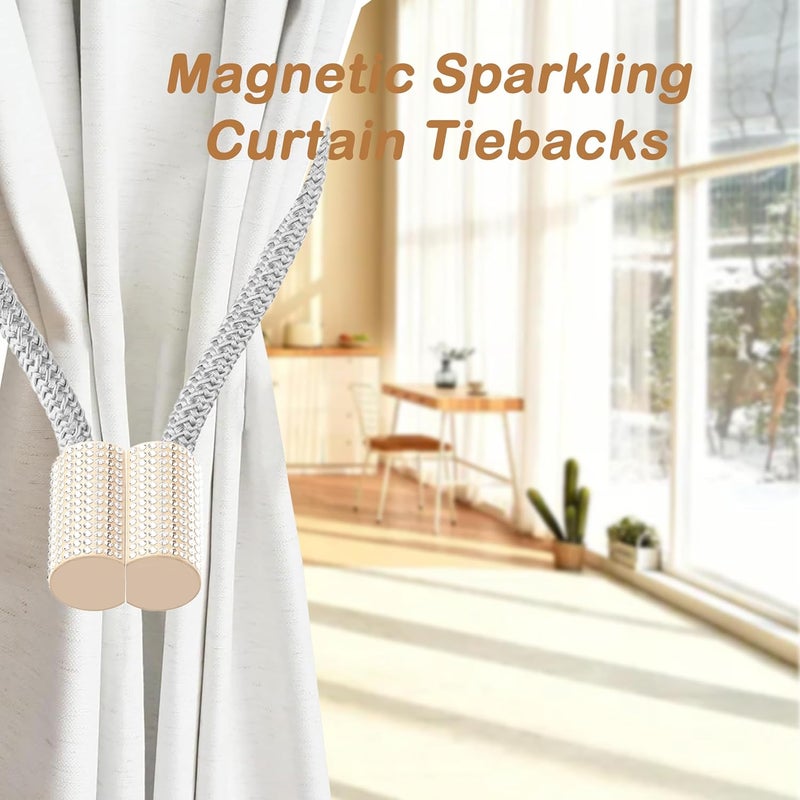 SRG Handmade Magnetic Curtain Tiebacks 2 Pack Sparkling Glass Wrapped Wooden Holdbacks with Strong Magnets, No Drilling Drapery Accessories for Home Decor – Gray - Image 5
